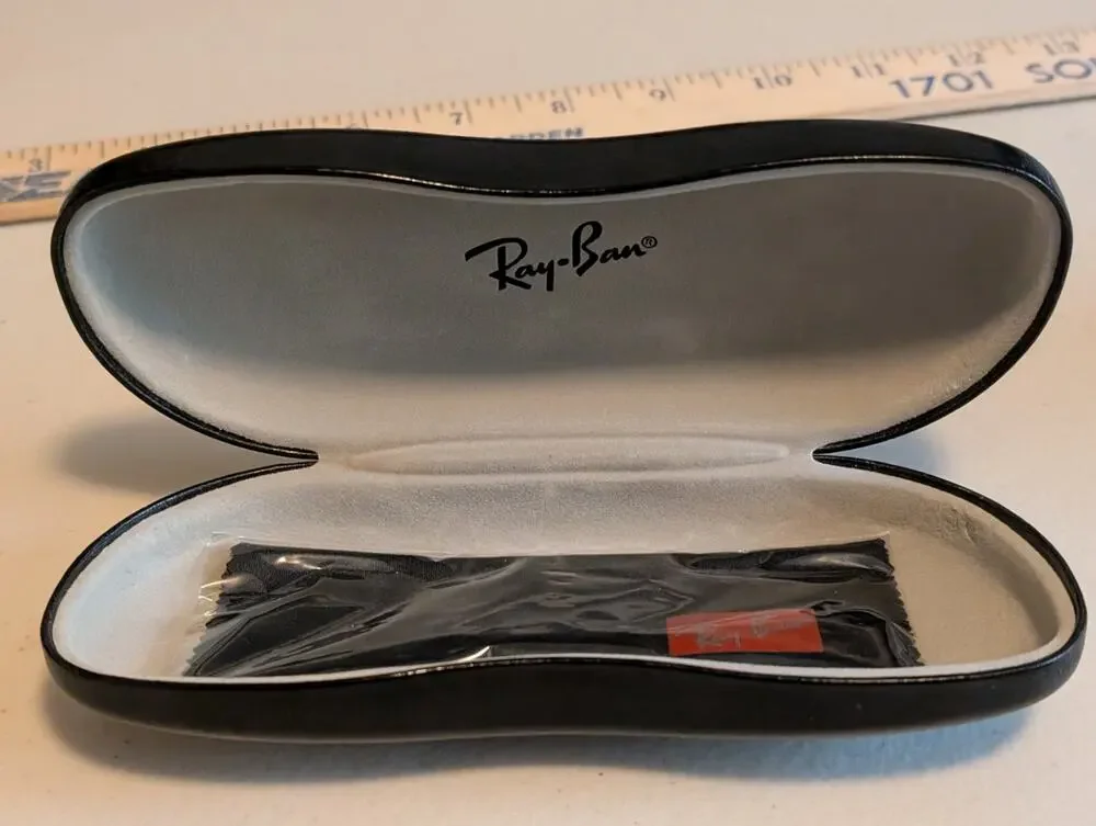 Ray-Ban Black Eyeglass or Sunglass Clamshell Hard Case With Cleaning Cloth